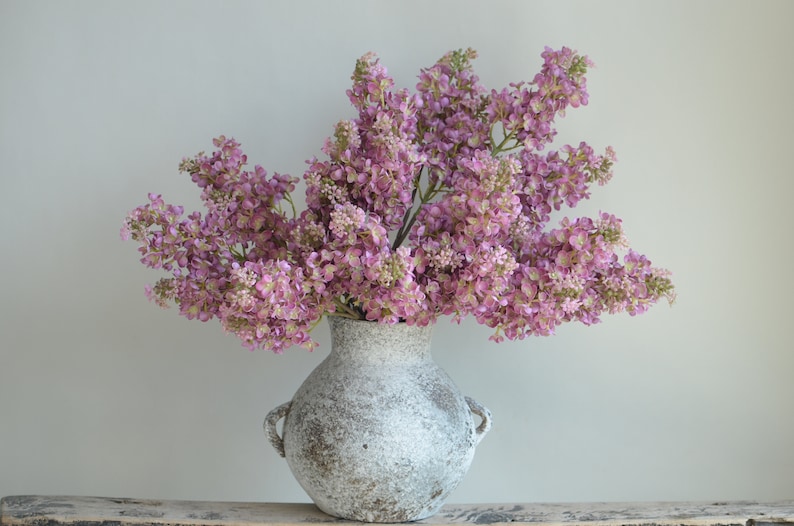 24.8 Real Touch Faux Mauve Pink Lilacs Branch, Cream Artificial Lilacs Hydrangeas, DIY Foliage Floral Wedding/Home/Kitchen Decorations image 1