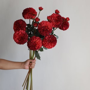 31.6&quot; Artificial Dahlia Blossom Branch in Red Burgundy, Faux Flower Stem, DIY Florals | Wedding/Home Decoration/Bouquet/Centerpiece | Gifts