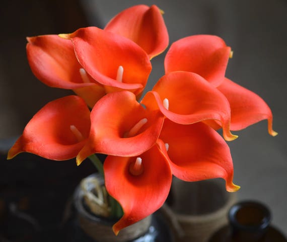 10 Dark Orange Calla Lilies Real Touch Flowers DIY Silk Wedding Bouquets Autumn Wedding Bouquets