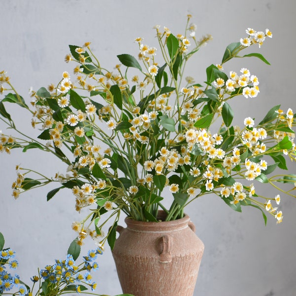 31.5" Faux Feverfew Daisy in White Yellow, Artificial Plant Flowers, Fake Chamomile, Wedding Home Kitchen Decor Flowers, DIY Centerpieces