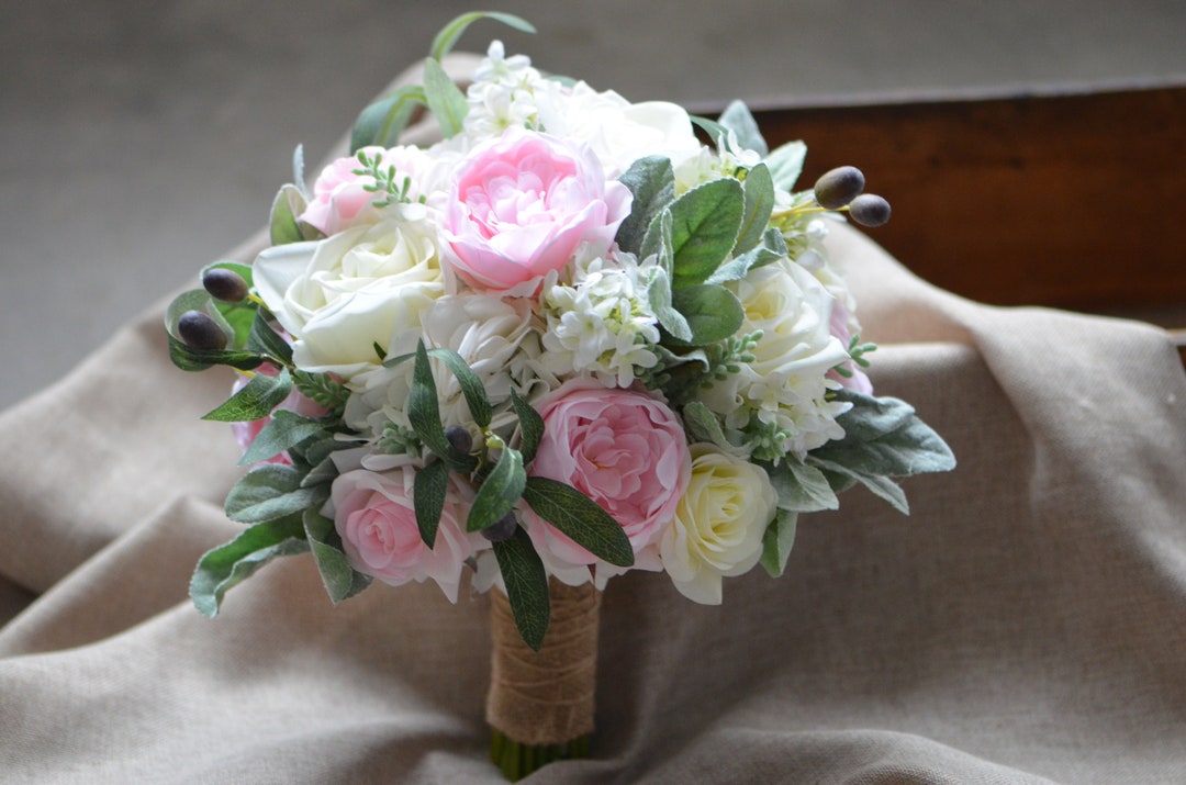Pink Cabbage Roses, Bouquets, Real Touch Blush Ivory Roses, Peonies ...