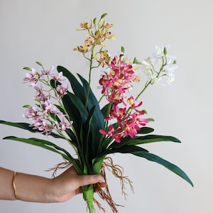 17&quot; Fake Small Orchid Branch With Leaves, Real Touch Faux Orchid, DIY Home Floral, Table Centerpiece/Office/Kitchen/Bedroom Flower Decors