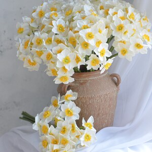 6 Stems Faux Daffodils Bouquet in White Yellow, Artificial Daffodils Bunch, Fake Spring Plant Stem, DIY Wedding/Home Decoration | Gifts image 10