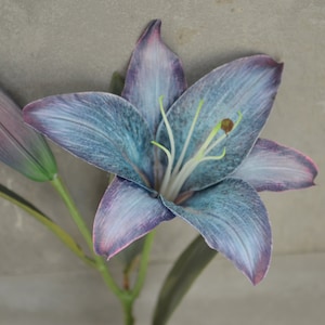 19.5" Blue Purple Fake Tiger Lilies, Artificial Blue Tiger Lily, Home Decor Flowers, Wedding Holiday Decor, Gift for her