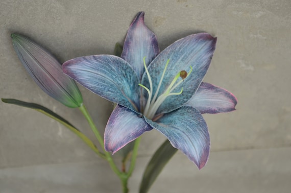 19.5 Blue Purple Fake Tiger Lilies Artificial Blue Tiger Lily Home Decor Flowers Wedding Holiday Decor Gift for Her Etsy
