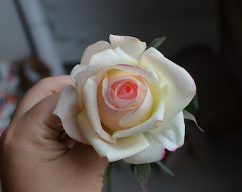 17" Half Open Blush Real Touch Artificial Roses, Wedding/Home/Kitchen Decoration | Gifts |DIY Florals/Bouquets/Centerpieces