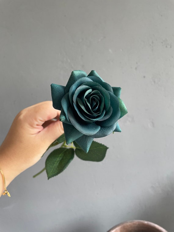 Blue With Hint of Teal Real Touch Roses Silk Artificial Flowers petals Feel  and Look Like Fresh Roses' 10 Stems Fiveseasonstuff Floral 