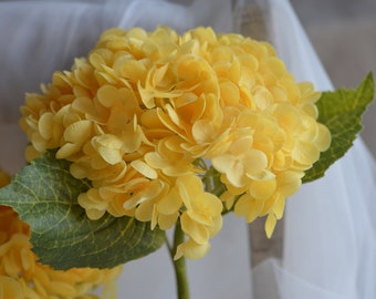 20" Real Touch Huge Yellow Hydrangea Stem, Luxry Realistic Artificial Flower, DIY Floral, Wedding/Home/Kitchen Decorations | Gifts