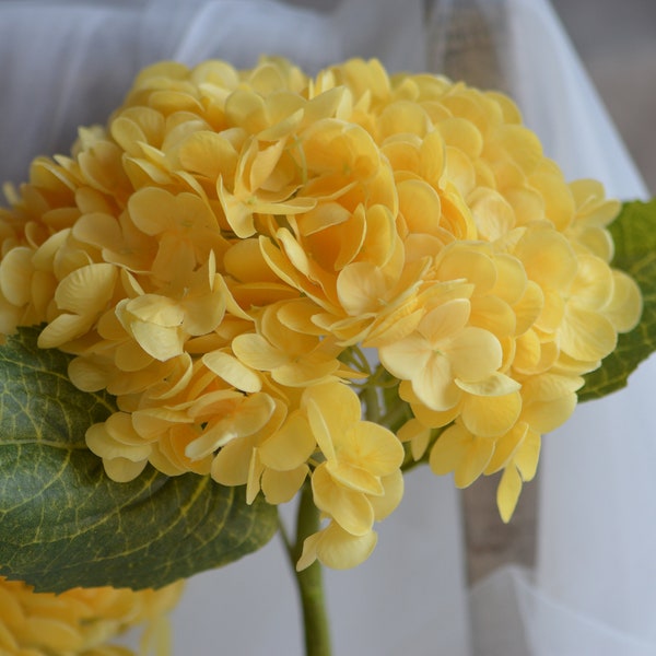 20" Real Touch Huge Yellow Hydrangea Stem, Luxry Realistic Artificial Flower, DIY Floral, Wedding/Home/Kitchen Decorations | Gifts