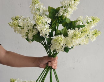 Cream White Faux Lilac Flower Stem, 24.4" Spring Floral Branch