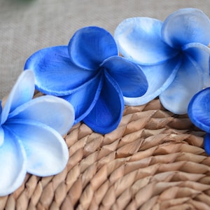 Royal blue Center Plumerias Natural Real Touch Flowers frangipani heads DIY cake Toppers, Wedding Decorations