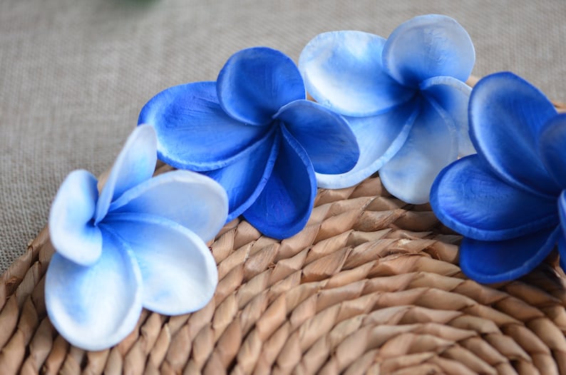 Royal Blue Center Plumerias Natural Real Touch Flowers Etsy