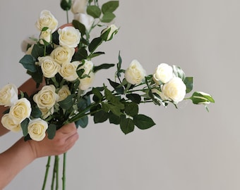 Ivory Cream Real Touch Rose Branch: DIY Floral Arrangement