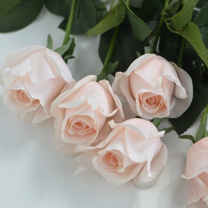 Roses artificielles semi-ouvertes à rougir / rose pâle Real Touch, fleurs DIY Décoration de mariage/maison/cuisine Cadeaux, bouquets de bricolage / centre de table image 2