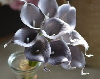 Gray Real Touch Calla Lilies, DIY Wedding Bouquet Centerpieces (9pcs)