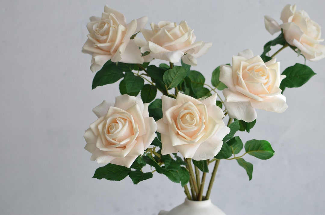 25 Real Touch Ivory Blush Fake Roses, Mauve Faux Roses, High Quality