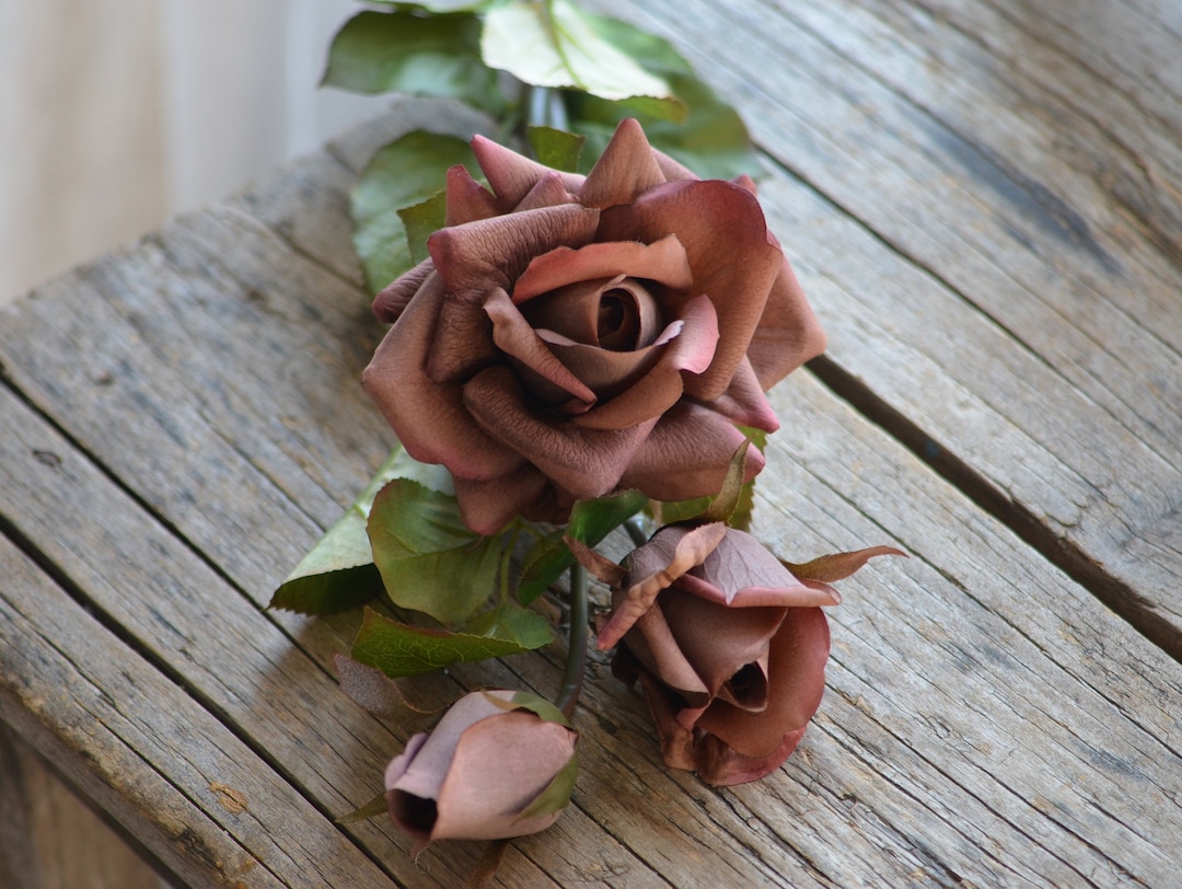 Cup Roses Making Fake Real Touch Rose Spray, 3-head Artificial Flower, Brown & Ivory - Etsy