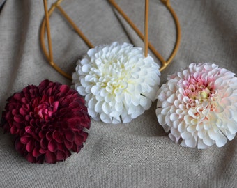 Faux Dahlia Flower Head, White Dahlia Flowers, Gradient Red Burgundy Colors Dahlia, DIY Cake Toppers