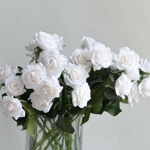16" Faux White Real Touch Roses, Aritificial White Flowers, DIY Florals | Wedding/Home Decoration | Gifts, DIY Bouquets/Centerpieces