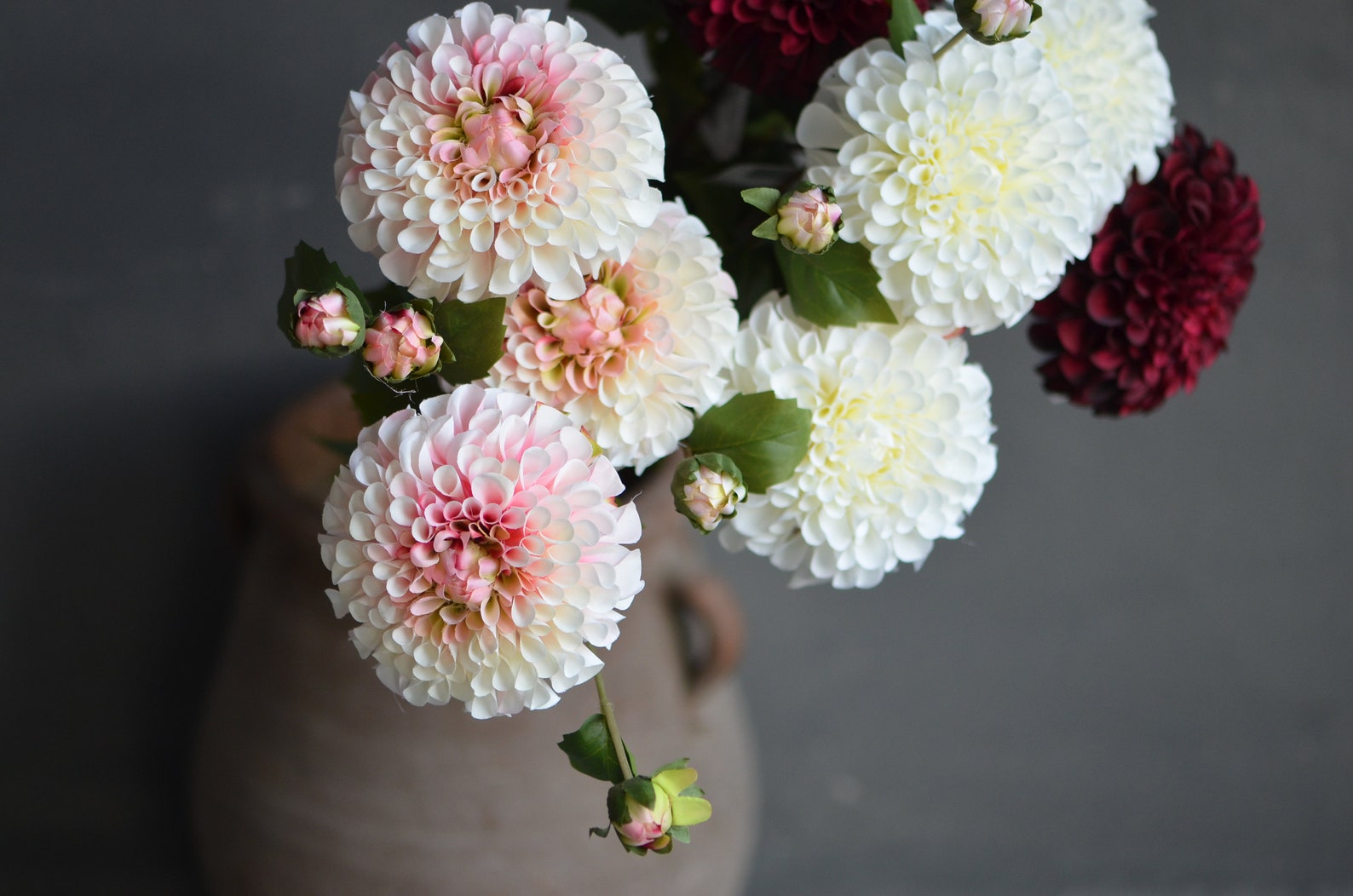 Faux Dahlia White Dahlia Flowers Gradient Red Burgundy Etsy