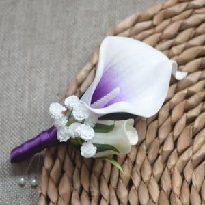 Purple Calla Lily Boutonniere Real Touch Flowers Choose Ribbon - Etsy