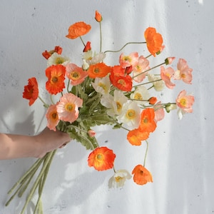 4 teste di fiori di papavero finti, ramo di papavero di seta da 23,5", fiori fai da te/centrotavola, decorazioni per matrimoni/casa/cucina/ufficio/regali per lei