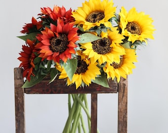 Real Touch Artificial Sunflowers 26": Yellow Orange Centerpiece