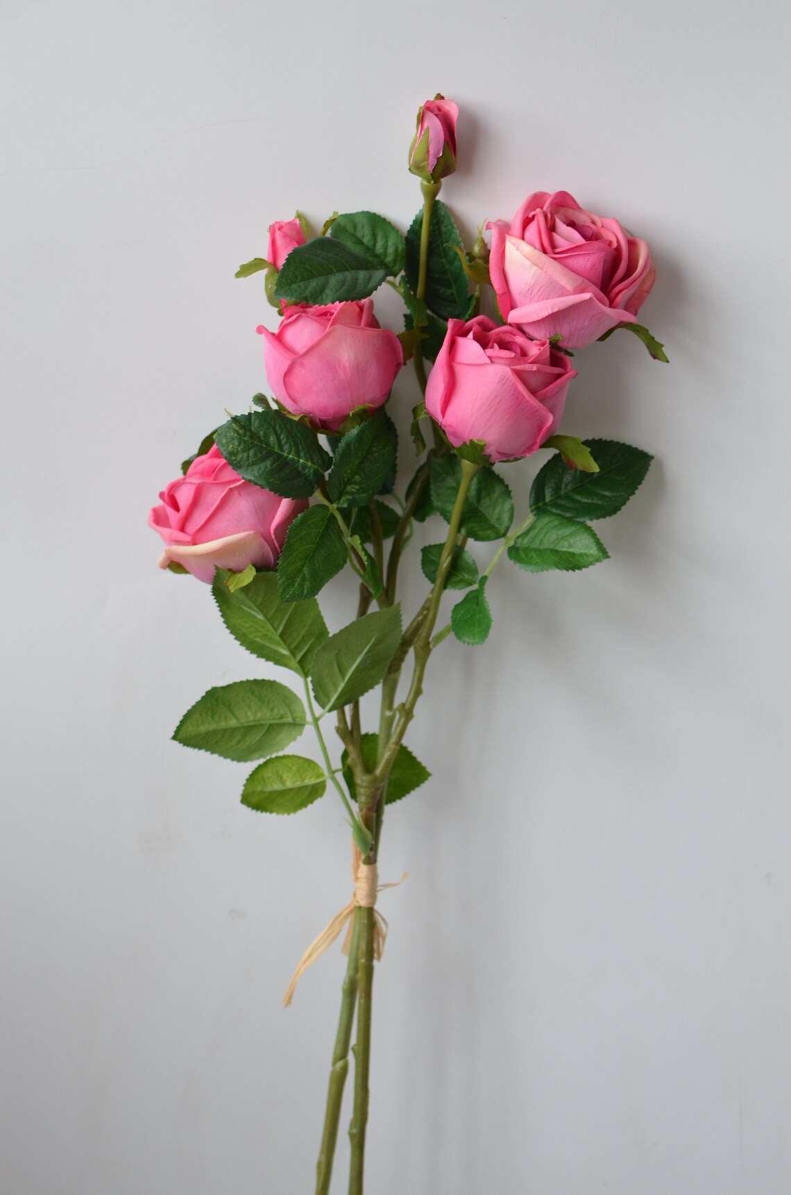 6 heads Hot Pink Real Touch Rose Bundle Artificial Silk Roses Etsy