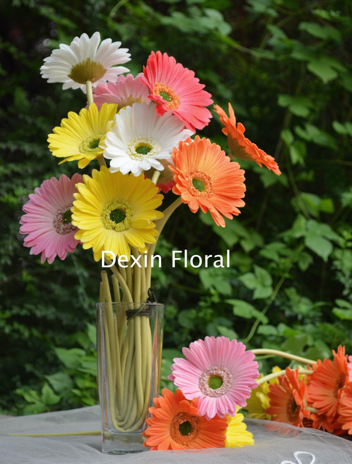 Zukuco Artificial Daisy Flower 15 inch Faux Gerbera Daisies Fake