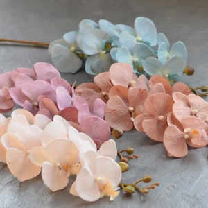 Fake Orchids, Artificial Phalaenopsis Orchids in Champagne, Dusty Pink, Blue, Fall Colors Orchids