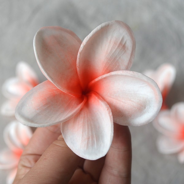 Coral Center Plumerias Natural Real Touch Flowers frangipani heads DIY cake Toppers, Wedding Decorations