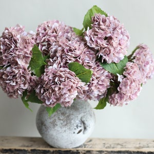 Fiori artificiali di ortensia color malva fumé realistici di lusso da 20", ortensia finta al tatto, fai da te, decorazioni floreali per matrimoni/casa/cucina/regali