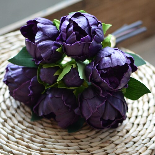Dark Plum Peonies Real Touch Peonies Bunch DIY Silk Bridal Etsy