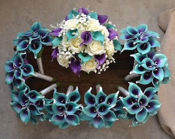 Purple Teal Bouquet Etsy