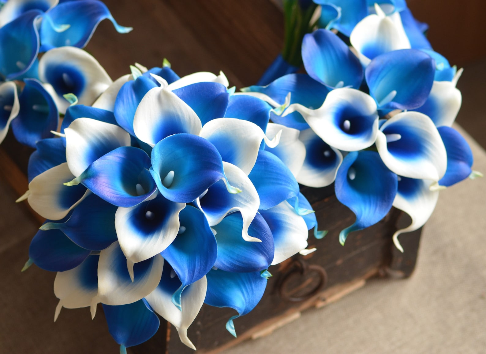 Royal Blue Calla Lily Bouquets Wedding Package Real Touch Etsy