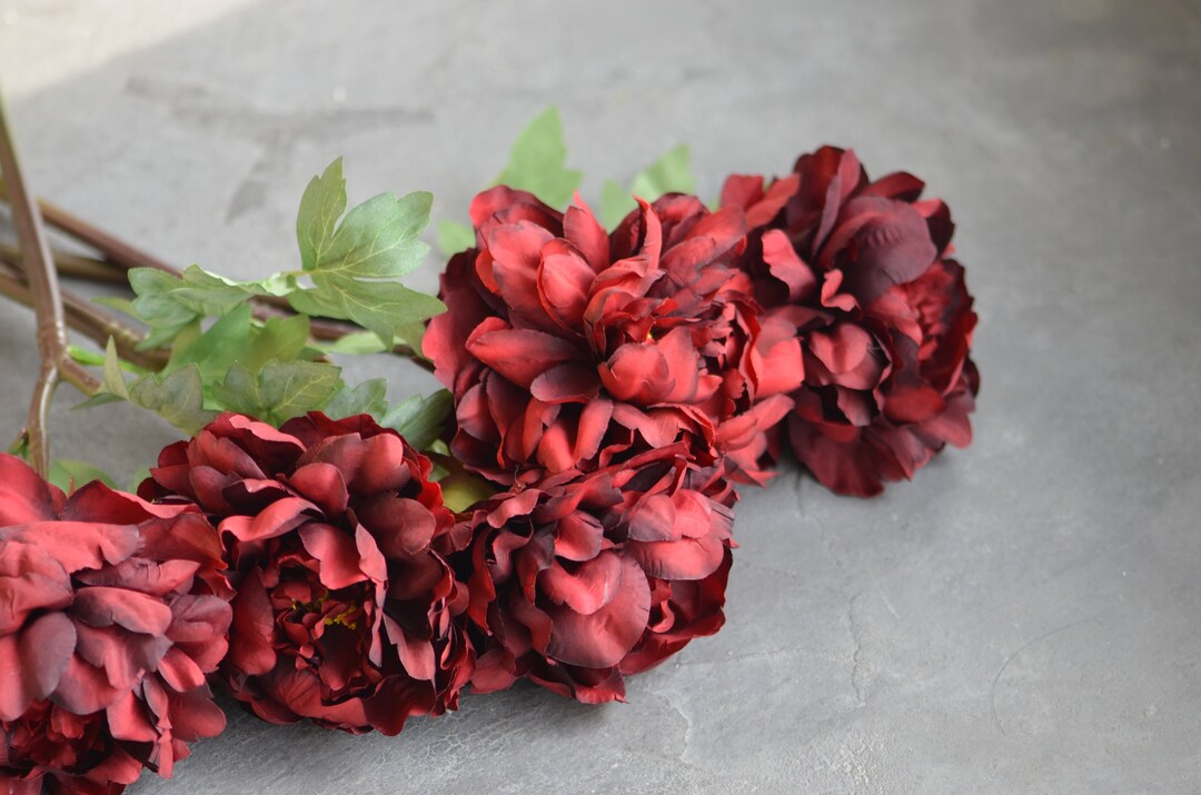 Dark Red Peony, Artificial Burgundy Peonies, Vintage Peonies, Fake Wine