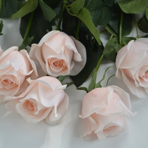 Blush/Pale Pink Real Touch Artificial Half-Open Roses, DIY Florals Wedding/Home/Kitchen Decoration Gifts, DIY Bouquets/Centerpiece image 5