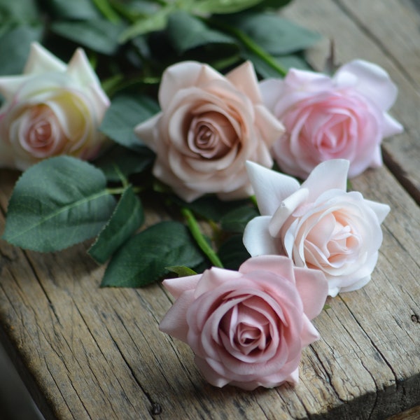 Different Shades of Pink Roses, Real Touch Artificial Roses In Pale Pink, Blush, Dusty Pink, Morandi Pink, Light Pink, For DIY Arrangement