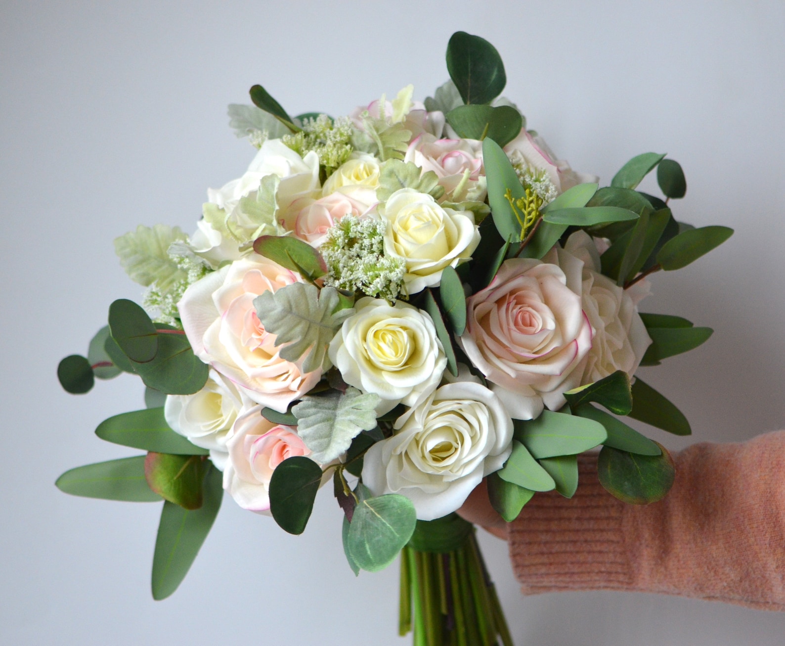 Artificial Blush Roses Eucalyptus Bridal Bouquets Real Etsy