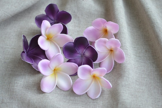 Faux Real Touch Purple Lilac Frangipani Plumeria Flower Heads