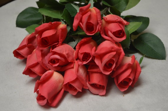 Real Touch Hot Pink Rose Buds Stems DIY Wedding Centerpieces Silk Bridal Bouquets Artificial Flowers