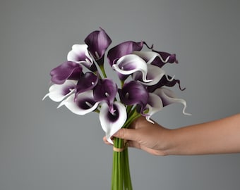 Plum Calla Lilies, Artificial Picasso Calla Lilies, Real Touch Flowers, DIY Wedding Bouquets, Centerpieces, Boutonnieres