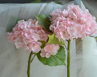 20" Pink Fake Real Touch Hydrangeas, High Quality Artificial Flower | DIY Florals Supply | Wedding/Home/Kitchen Decoration | Gifts