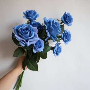 Dusty Blue Real Touch Artificial Roses, Vintage/Handmade Home/Wedding/Occasion Decors, Special Gifts, DIY Wedding Bouquets/Florals