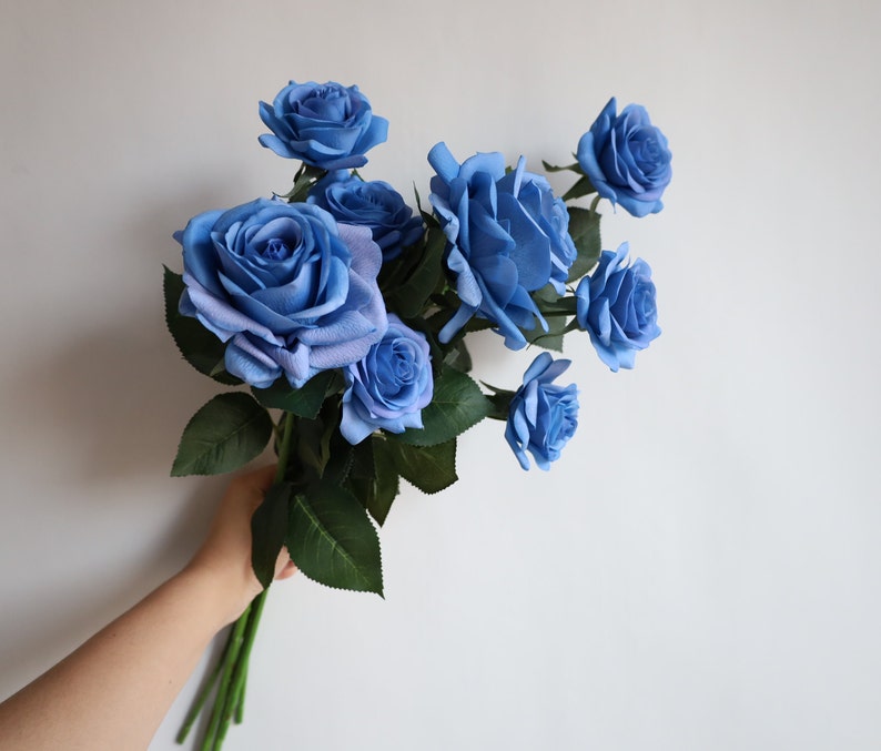 Dusty Blue Real Touch Artificial Roses, Vintage/Handmade Home/Wedding/Occasion Decors, Special Gifts, DIY Wedding Bouquets/Florals image 1