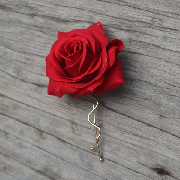 Wedding Flower Hair Clip-Real Touch Red Rose Hair Clip, Rose Hair Clips, Bridal Hair Flower, Flower Girl Hair Pin