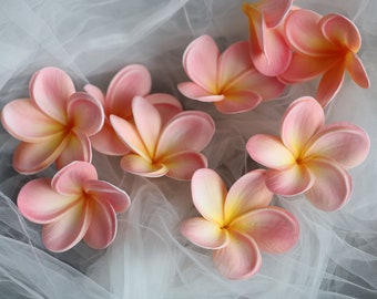 Faux Plumerias de frangipanier corail clair, fleurs naturelles au toucher réel. Capitules de fleurs. Décorations de gâteaux DIY, fleurs de cheveux DIY