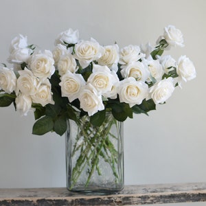 16" Morandi White Real Touch Fake Roses, Aritificial White Flowers, DIY Florals | Wedding/Home Decoration | Gifts, DIY Bouquets/Centerpieces