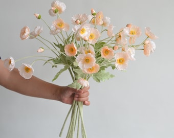 20" Faux Poppy Flowers Branch- Champagne/Peach, 4 Blooms Each Spray, Realistische Faux Poppy, DIY Floral, Wedding/Home/Kitchen Decorations