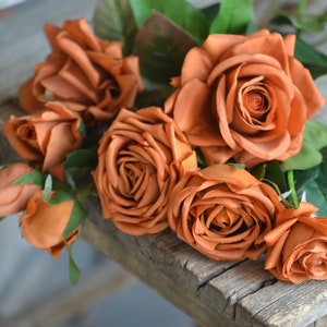 Terracotta, Toffee Real Touch Roses, Burnt Orange Fake Artificial Roses, Autumn Home Decor, DIY Florals | Wedding/Home Decoration | Gifts